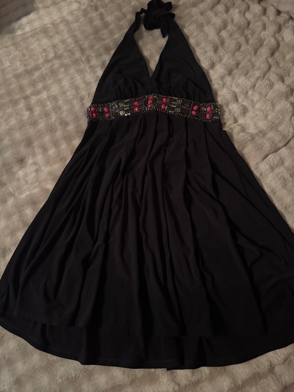 White House Black Market Black Halter Dress with Pink Beaded Waistband